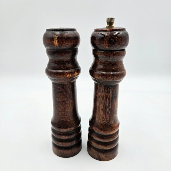 Wooden Salt Shaker And Pepper Mill Grinder Set Vintage 6” Read - Picture 9 of 12